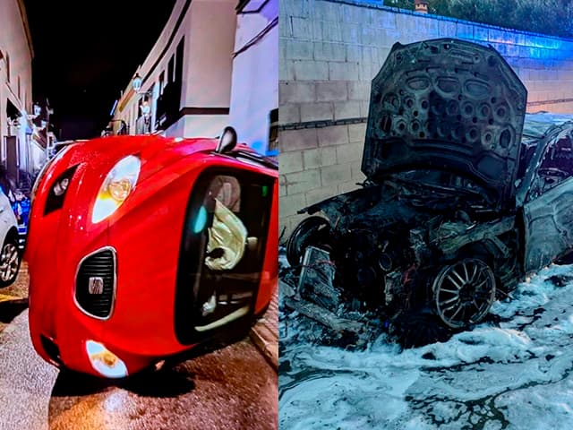 Vuelca un coche y arde otro en la misma tarde en El Puerto