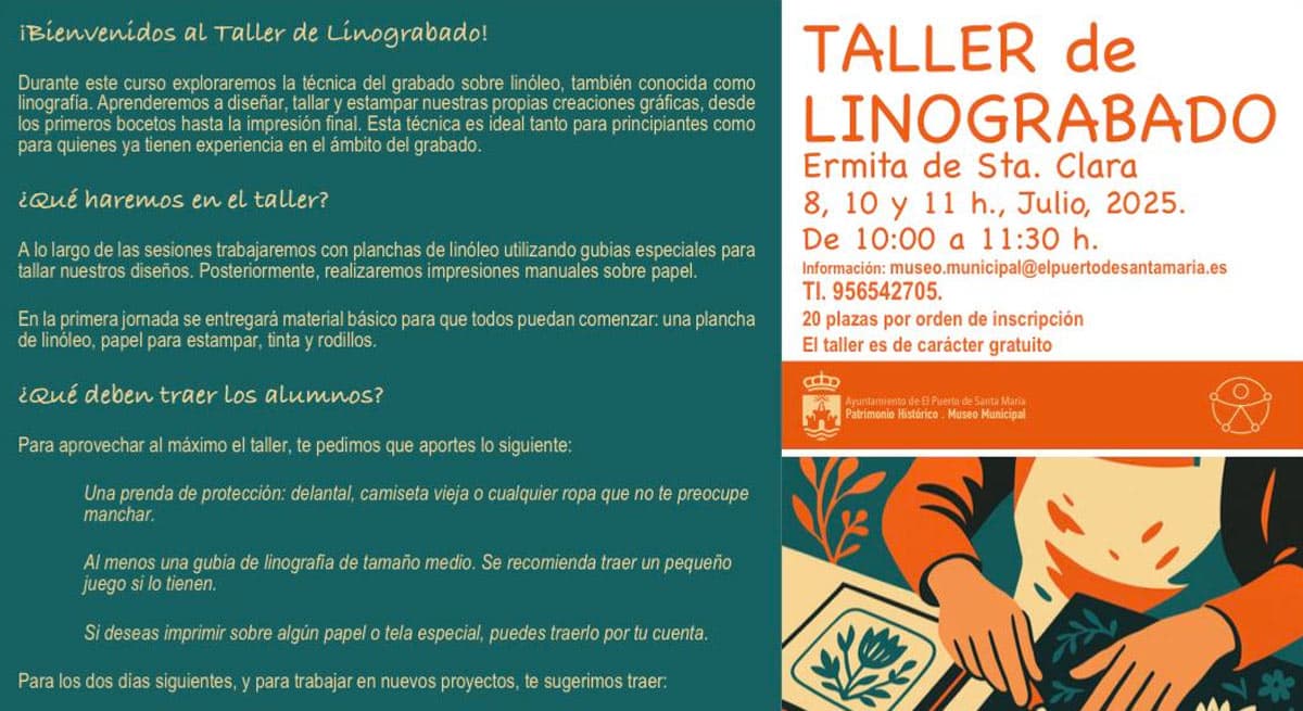 La Concejalía de Patrimonio Histórico organiza un taller gratuito de linograbado en la Ermita de Santa Clara