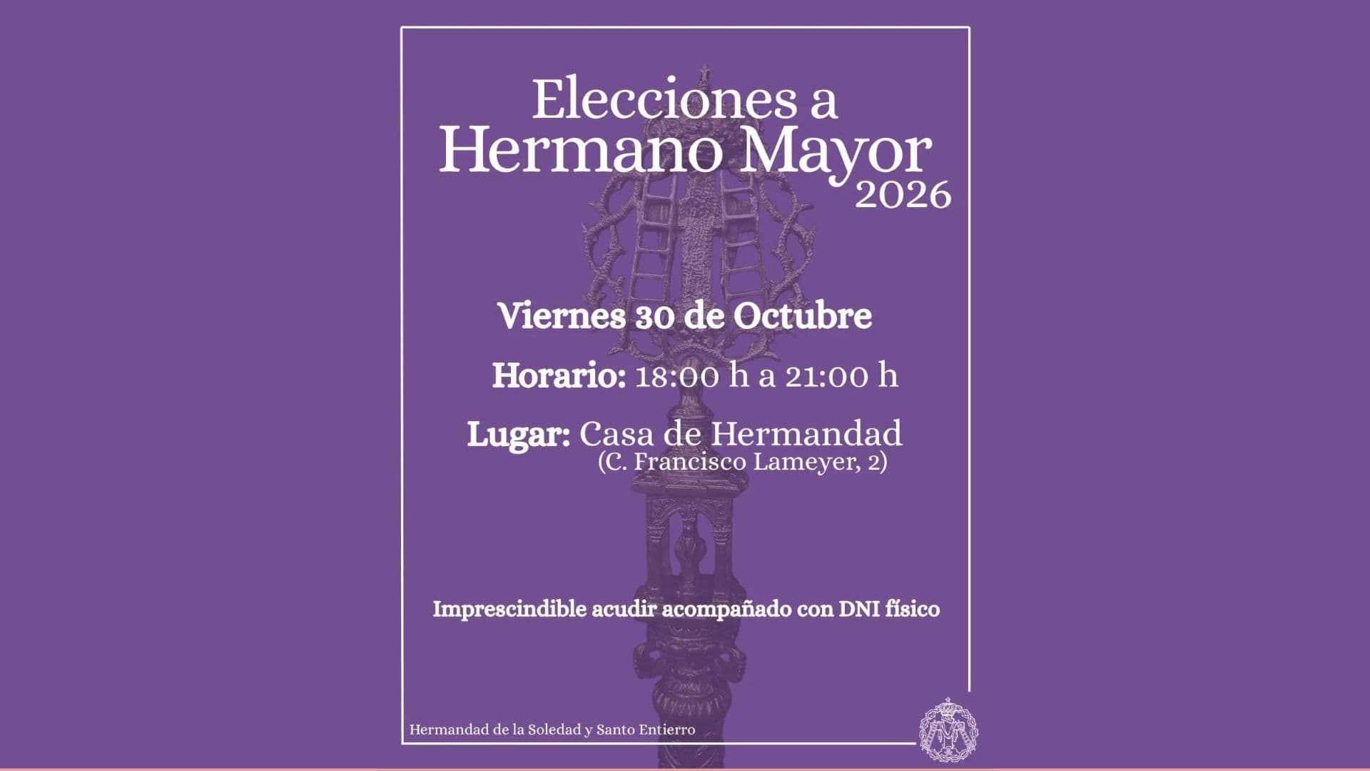 La Hermandad de la Soledad celebrará elecciones a hermano mayor el próximo 30 de octubre