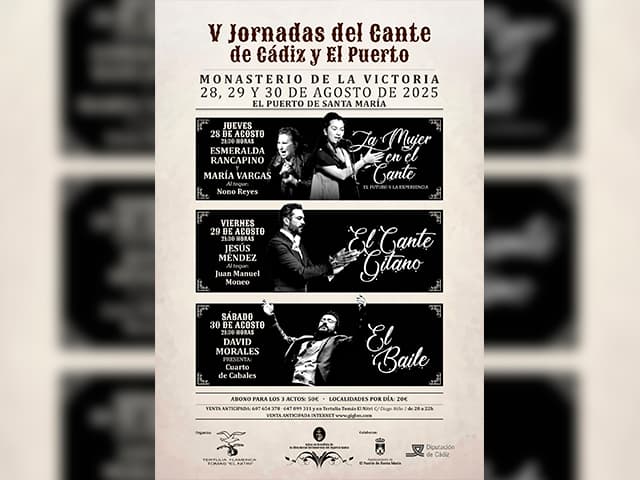 Este jueves 28 comienzan las V Jornadas del Cante de Cádiz y El Puerto, tres noches de flamenco puro en el claustro del Monasterio de la Victoria