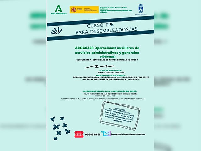 El Ayuntamiento abre las inscripciones para el curso “Operaciones Auxiliares de Servicios Administrativos y Generales”