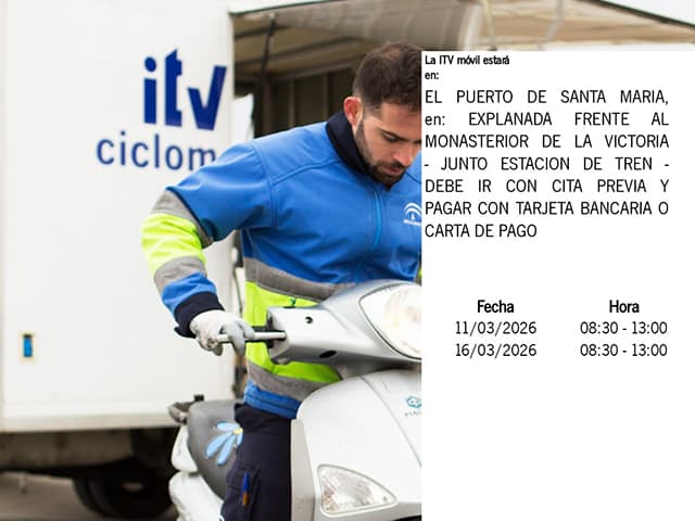 La ITV móvil vuelve a El Puerto los días 11 y 16 de marzo para la revisión de ciclomotores