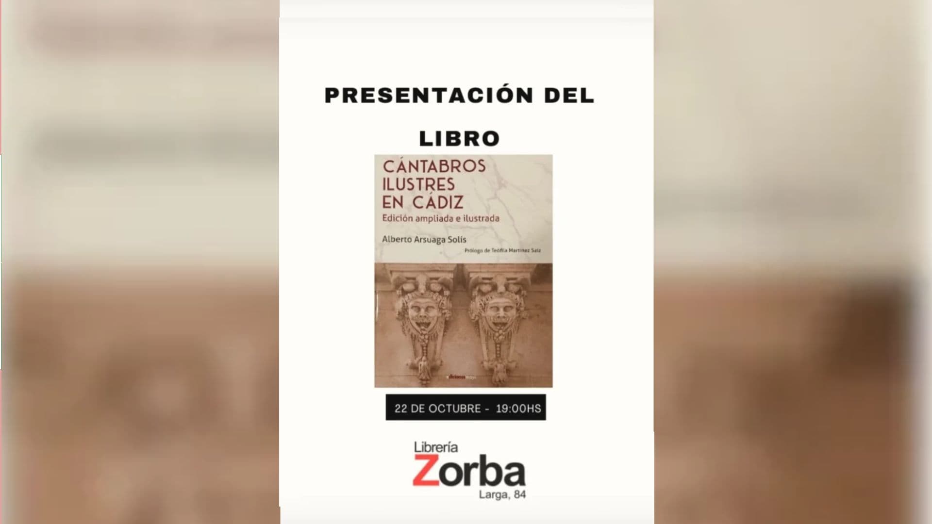 Alberto Arsuaga presenta mañana jueves en la Librería Zorba su libro "Cántabros ilustres en Cádiz"