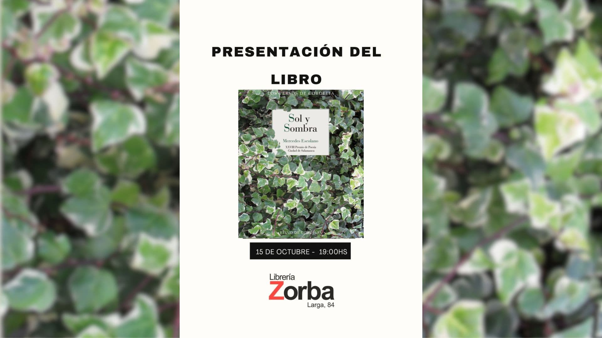 La Librería Zorba dedica mañana jueves sus "Charlitas" a la poesía de Mercedes Escolano