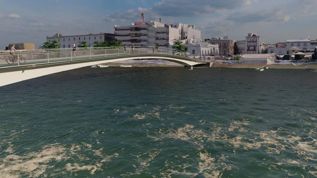El alcalde Germán Beardo formaliza el contrato para la construcción de la segunda pasarela peatonal sobre el Guadalete