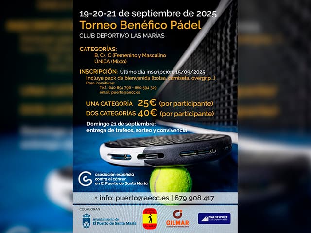 El Puerto de Santa María acogerá un Torneo Benéfico de Pádel a favor de la AECC con la colaboración del Ayuntamiento