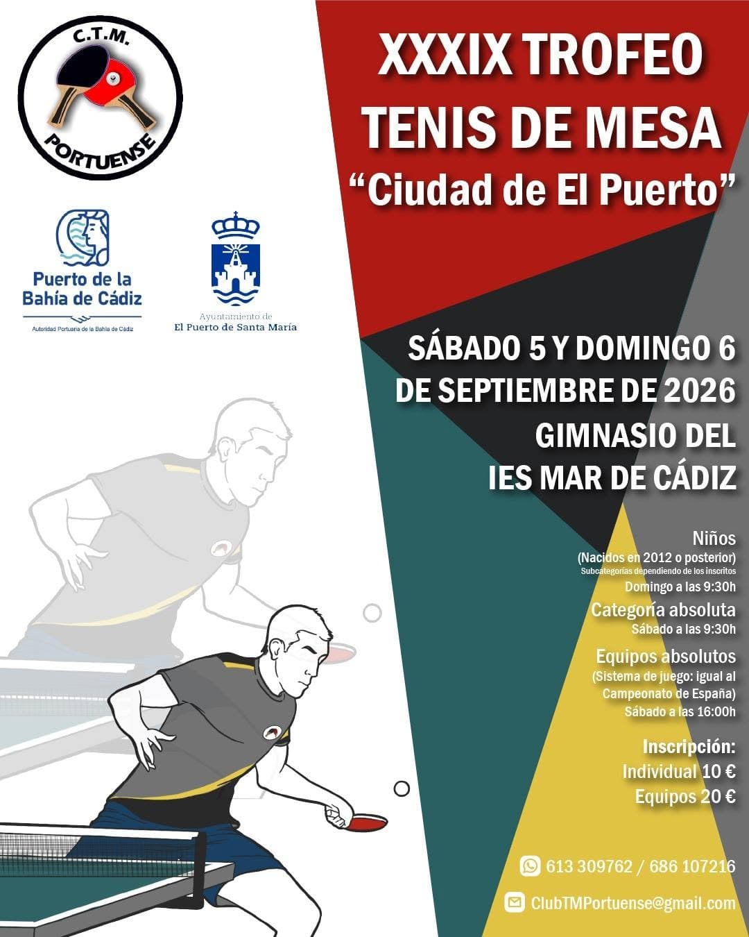 El Club Tenis de Mesa Portuense Portuense celebra este fin de semana el XXXIX Trofeo "Ciudad de El Puerto"