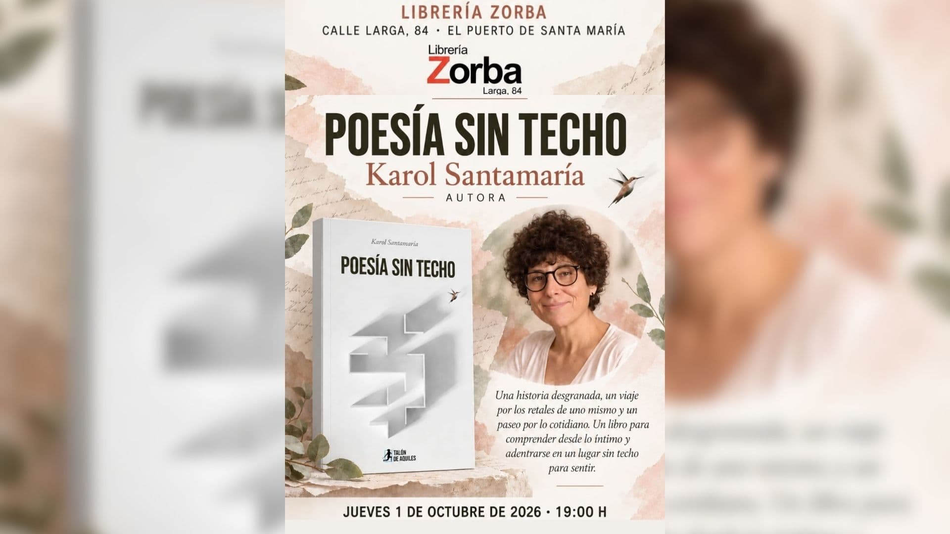 La poesía vuelve al Patio Literario de Zorba de la mano de Karol Santamaría